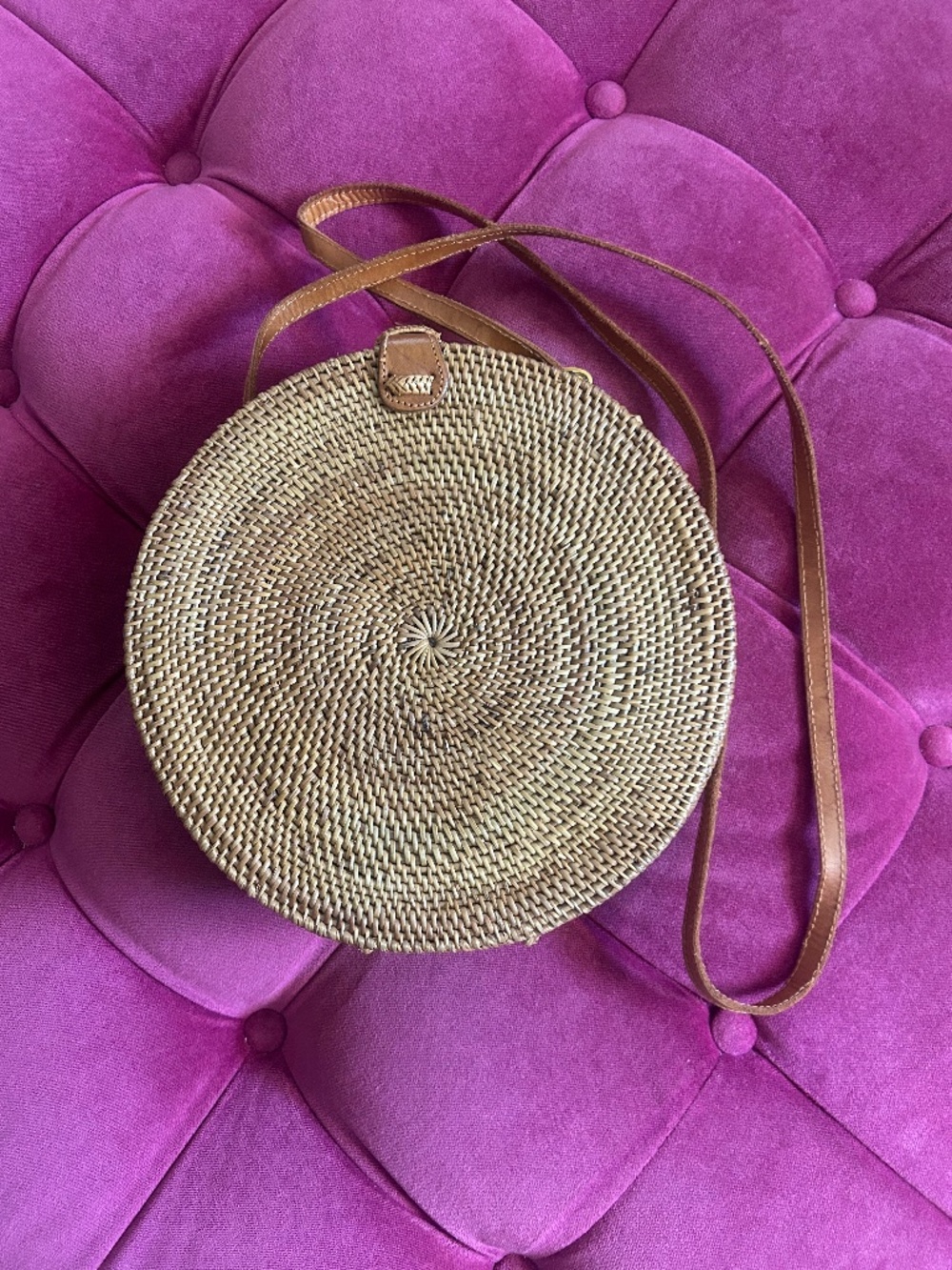The Winding Road Round Rattan Crossbody Bag